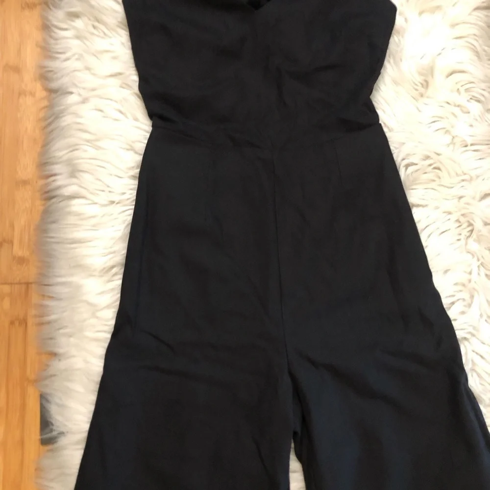 Leith Linen Blend Cut Out Tie Back Wide Leg Sleeveless Black Jumpsuit size S